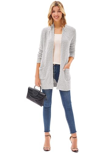GRACE KARIN Long Open Front Fleece Cardigan Sweater, Fall Chunky Knit Casual Coat, Soft Winter Outerwear with Pockets2
