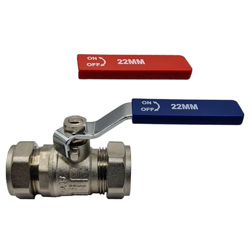 Pipestation 22mm Isolation Valve, 1 Pack with Red & Blue Handle - Lever Compression Fitting Shut Off Iso Valve - WRAS Approved - Large Bore for Increased Flow - Compression Olives Included