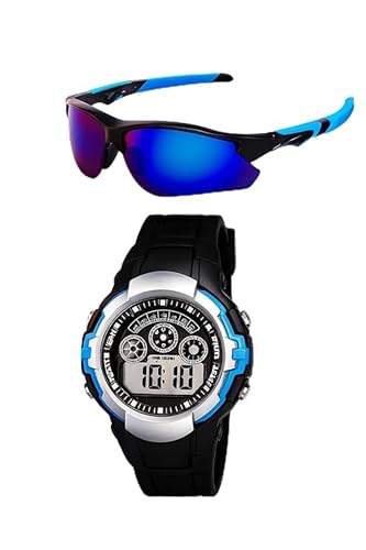 Image of Zynic Digital LED Sports Watch And Sunglasses | Stylish Combo Gifts For Kids Boys | UV Protection Sports Cooling Glasses Shade with Wrist Watch| Birthday Gift For Kids (Age 3 To 12)