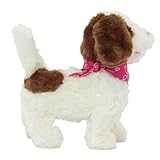 JAMARA -Lucky RC Plüschhund 27MHz- Weiches Fell, bewegt die Schnauze und Kopf, wedelt mit dem Schwanz, realistisches Hundebellen, Weiß-Braun
