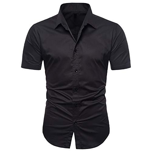 LOCALMODE Men's Regular Fit Cotton Business Casual Shirt Solid Short Sleeve Button Down Dress Shirts2
