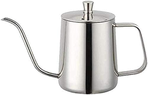 コーヒーポット ドリップ ドリップケトル コーヒー ケトル 細口 グースネック 蓋付き ステンレス製 人気 コーヒーやかん ハンドパンチ ロング スパウト 注ぎ込む ティー 珈琲 珈琲考具 アウトドア キャンプ (350ML,シルバー【カバー付き】)