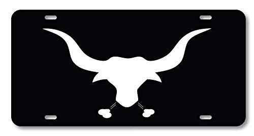 Anwei Long Horn Bull Horns Angry Ox Front Metal Aluminum License Plate Vanity car tag Home Door Sign 6" x 12" with 4 Holes