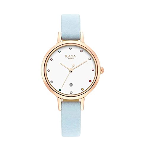 Montre analogique Titan en laiton pour femme avec cadran blanc
