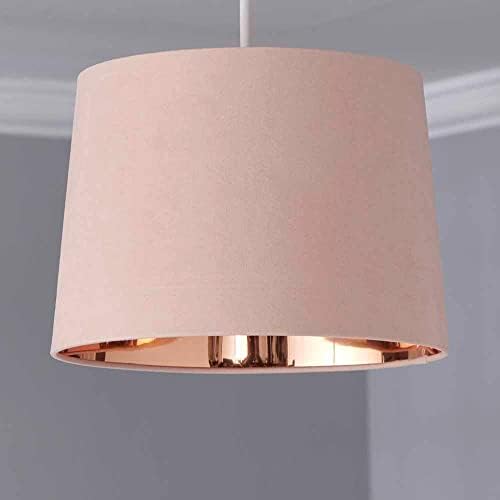 wilko Beige Gold Velvet Light Shade, Glamorous Velvet Finish Light Shade, Rose Gold Interior Light Shade, H19 x Dia28cm