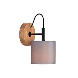Briloner Leuchten – Spot, spot mural, lampe murale rétro, vintage, 1x E14, métal-bois avec abat-jour en tissu gris, 125x178mm (DxA)