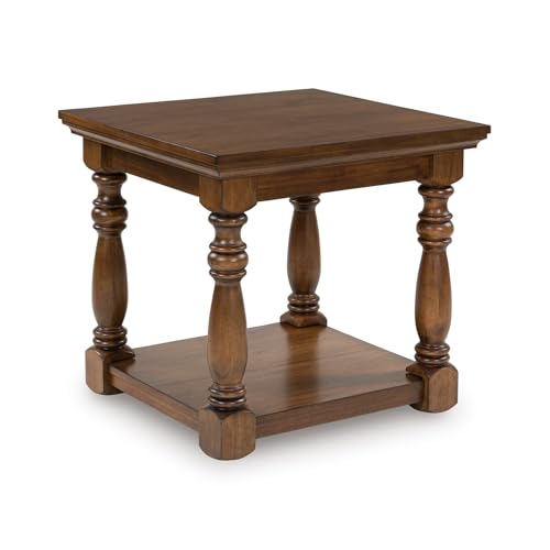 Signature Design by Ashley Sturlayne End Table, Traditional Rectangular Accent Table with Storage Lower Shelf, Hardwood Solids, Veneers, and MDF Substrates, for Living Room Couch, Dark Brown