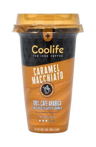 Café Frío Caramel Macchiato Listo para Tomar 230ml | Café 100% Arábica con Leche Fresca de los Alpes y Toque de Caramelo | Bebida Ready to Drink Sin Gluten en Vaso