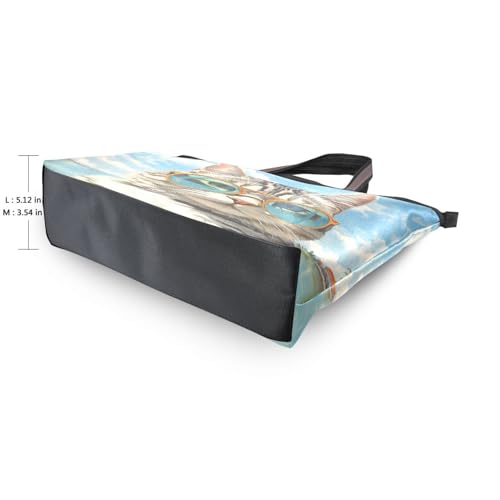 Women's Tote Bag Cat Wear Glasses Print, Reusable Grocery Handbag Bags with Zipper Large3