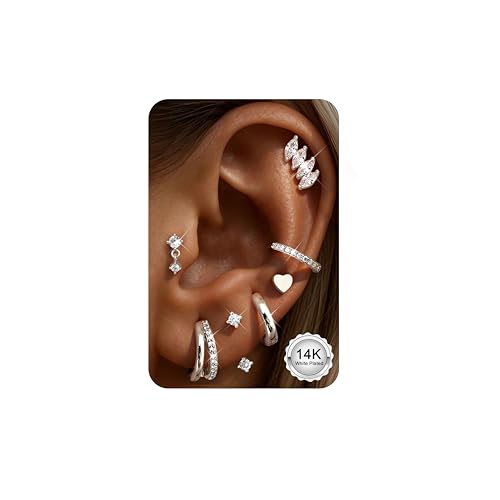 Adramata 7 Pairs Boucles d'Oreilles Femme Acier Inoxydable Piercing Oreille Or Argent Creoles Hypoallergénique Boucle d'Oreille Piercing Tragus Helix Bijoux...
