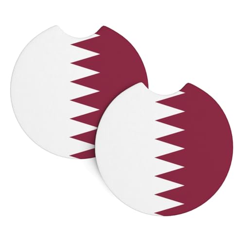 Lot de 2 sous-verres de voiture imprimés drapeau du Qatar, tapis décoratifs intégrés, adaptés aux porte-gobelets de voiture