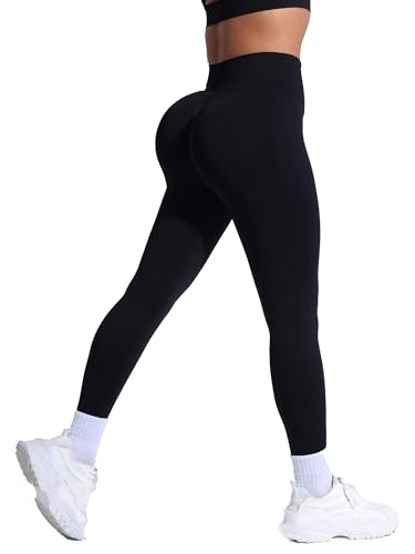 QSHOW High Waisted Buttery Soft Leggings for Women Scrunch Butt Lifting Tummy Control Compression Yoga Pants Black