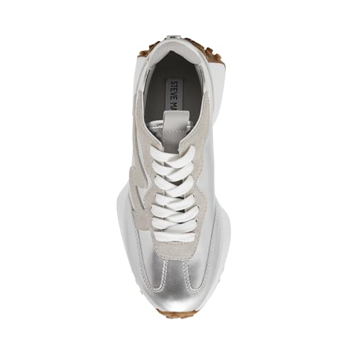 Steve Madden Women's Campo Sneaker, Silver, 8.5