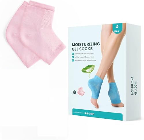 Image of UCRAVO Gel Moisturizing Heel Socks for Women - Pink Silicone Heel Sleeves for Dry Cracked Feet, Pain Relief & Foot Repair - Reusable Soft Hydrating Gel Lining Socks Night Repair Sleeves