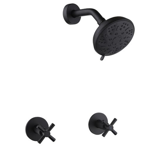 FSCEPIXI 2 Handles Shower Faucet Set Two Handle Shower Faucet Trim Kit with Rough-in Valve Wall Mount Matte Black