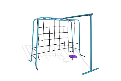Plum Kids Outdoor Metal Climbing Frame with Monkey Bars Swing & Cargo Net Garden Playset for Children Ages 3+ | Durable Fun for Years | Safe & Strong