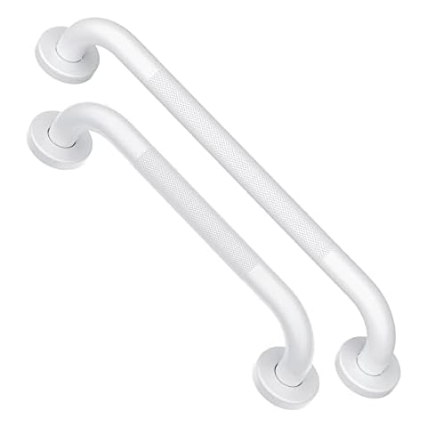 iMomwee 12 Inch & 16 Inch Oil Rubbed White Shower Grab Bar w/Anti-Slip knurled Grip, iMomwee Stainless Steel Wall Mount Safety Handrail Support, Shower Balance Bar, Elderly Senior Assist Textured Bath Handle Cover