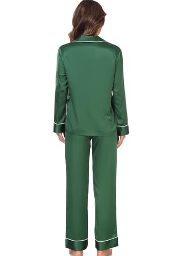 Image of Serenedelicacy Women's Satin Pajama Set Long Sleeve Button Down Sleepwear 2-Piece Silky Pj Set