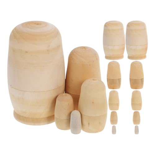 STOBOK Matroschka Rohling Holz Babushka Puppe: Russische Holzpuppen 5 Schichten DIY Basteln Bemalen 3 Sätze Holzspielzeug Zuhause Dekoration Weihnachten Geburtstag Festival Geschenk