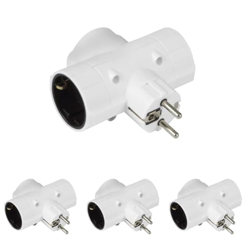 Amig - Ladrón de Enchufes Tipo Schuko de 3 Vías Mod.3208 con Toma de Tierra para Conectar Aparatos Eléctricos - Adaptador de Pared Triple Horizontal - Voltaje Máx: 250 V - Amperaje Máx: 10/16 A