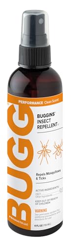 BUGGINS IV Performance - Insect Repellent - Mosquitoes, Gnats, Ticks, and Biting Flies, 25% DEET, Powdery Scent - 4 oz Pump Spray Bottle