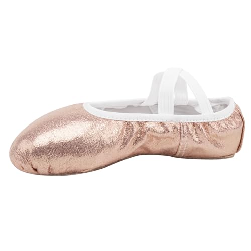 Stelle Ballet Shoes for Girls Glitter | Metallic Faux Leather Ballet Slippers Dance Shoes for Toddler/Little/Big Kids(Gold,1MB)