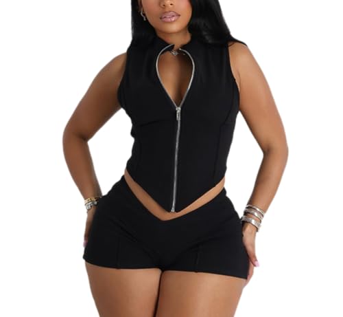 RISCUYY Two Piece Short Sets for Women Sexy Stretchy Solid