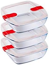 Pyrex Cook and Heat Cook & Heat Set of 3 Square Glass Food Containers with Airtight Lids for Microwaves