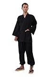 UKS004BK-M Japanese Traditional Samue Judo Gi Style Relaxation Wear Pintuck Fabric Top and Bottom Set Kimono Ninjya Costume Nightwear Pajamas Sleepwear Loungewear Shogun Robe Home Clothes Black M