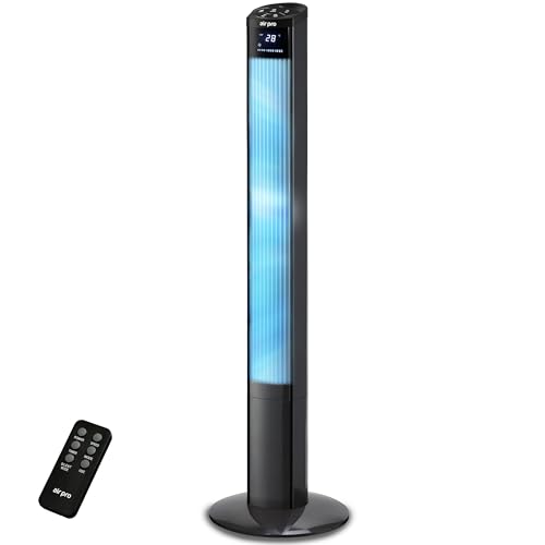 Air Pro 48" Tower Fan Oscillating Bladeless Fan with Remote Control - Tall Compact 3 Speeds Quiet 55W Motor Cooling Fan - Floor Standing Fan for Home Office - LED Display 15 Hour Timer