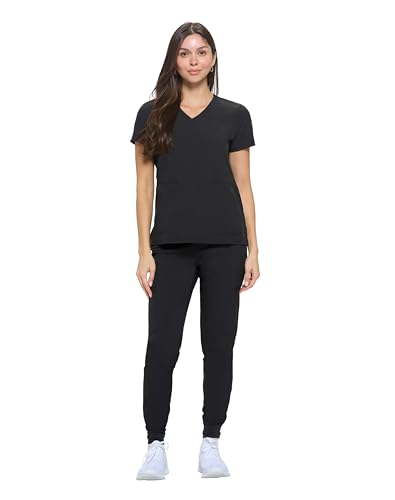 Natural Uniforms Womens Essential Cool Stretch Jogger Scrub Set (Black, Large)