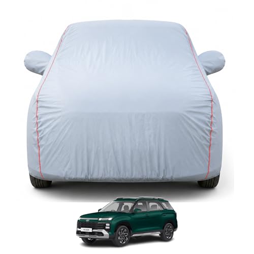 Image of Premium Car Cover for Hyundai's Alcazar (2021-2026) Models | Waterproof, UV & Dust Protection | Mirror & Antenna Pocket | Triple Stitched, Soft Inner Lining, Belt & Buckle (Dark Grey)