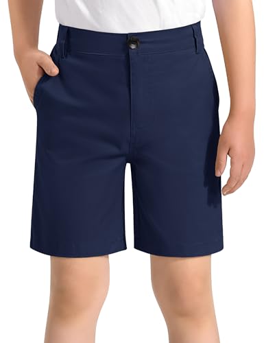 KEREDA Boys Uniform Shorts Elastic Waist Kids Golf Dress Preppy School Shorts with Pockets Navy Blue 11-12 Years