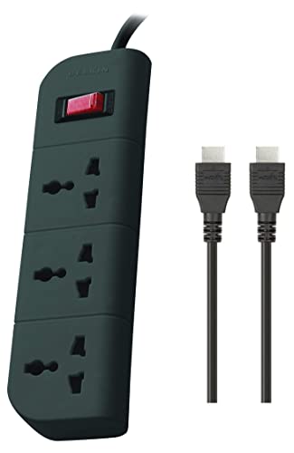 Image of Belkin Essential Series 3-Socket Surge Protector Universal Socket with 5ft Heavy Duty Cable (Grey) & High Speed HDMI Cable Supports Ethernet, 3D, 4K, 1080p, Audio Return for Television
