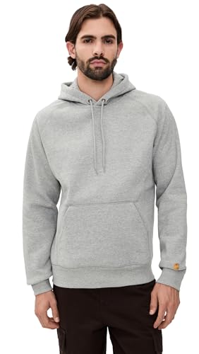 CARHARTT WIP Men's Hooded Chase Sweatshirt, Grey Heather/Gold, M