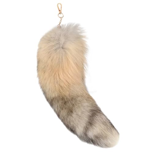 Image of 15.75 Inch Long Fluffy Faux Fur Tail Keychain, Fake Animal Tails for Handbags Backpacks Charm Tassel Ornaments (Light Orange-Grey)