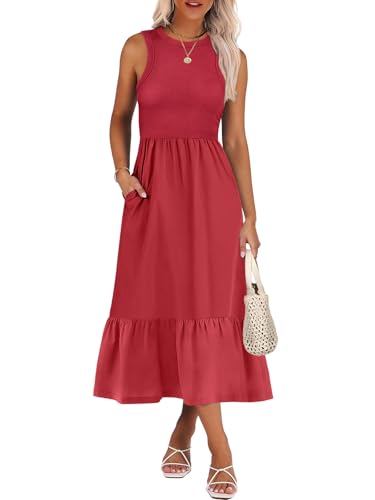 Image of ANRABESS Women Midi Dresses 2026 Summer Casual Sleeveless Sundress High Neck Tank Top Racerback Flowy Beach Dress & Pockets