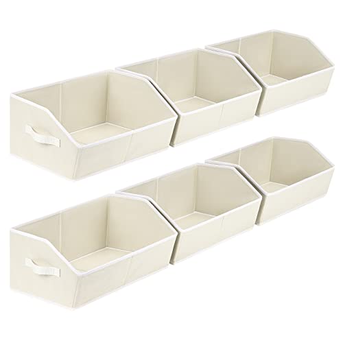 Image of Homsorout Organizer Bins Cube Storage - Trapezoid Storage Bin 6 Pack, Fabric Baskets for Organizing, Large Storage Basket for Shelves, Closet Organizers for Toys, Clothes, Towels (Beige)