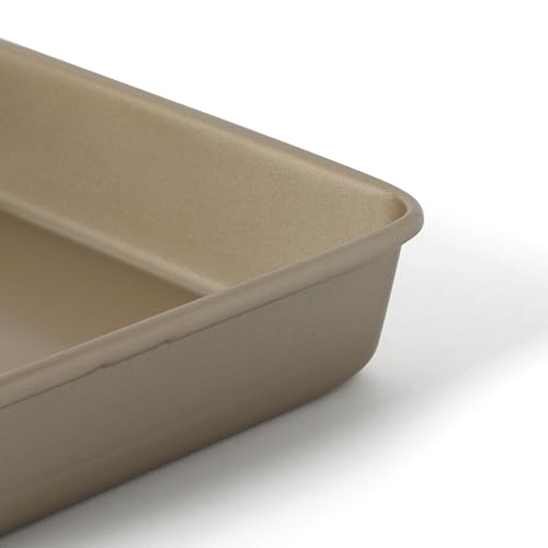 Image of Martha Stewart Gallen 9 Inch Square Nonstick Carbon Steel Cake Pan - Champagne, Durable Bakeware for Even Baking and Easy Release