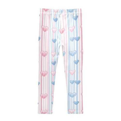 Striped Blue Pink Hearts Girls Leggings Athletic Pants Tights Stretch Bottom2