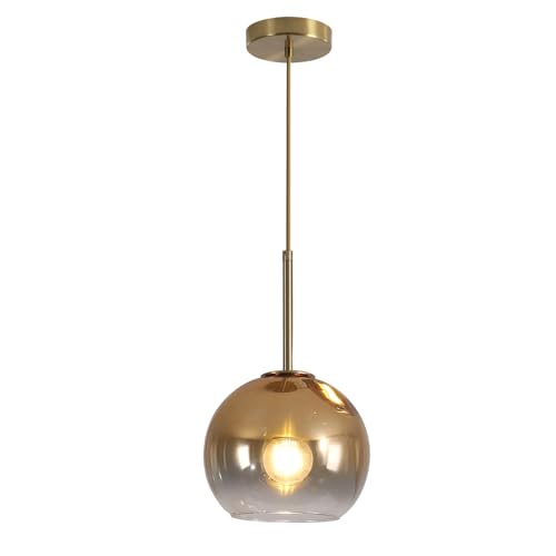 KCO Iluminación Moderna de Cristal Dorado Colgante - Lámpara Globo Sombra de Noche - Lámpara de Techo para Isla de Cocina y Pasillo