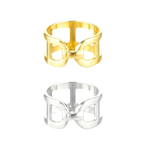 Valquzar 2 Pcs Gold Silver Scarf Rings for Women, Metal Scar