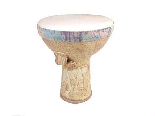 Stoneware Belly Dance Doumbek Hand Drum Darbuka Dancing Gods Goat Skin Head
