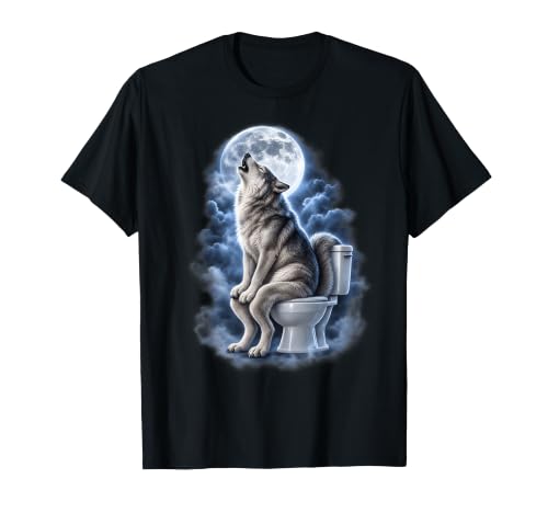 Image of Alpha Wolf Humor Moon Howling Toilet Sarcastic Wolf Dog Meme T-Shirt