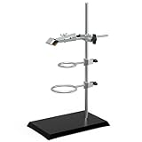 Chemistry Laboratory Stand Set, with Support Stand (8.3'x5.5'), 2 Retort Rings (Dia. 2.2'/2.6'), Rod (Length 16') and Flask Clamp (Dia 1.77 inch)