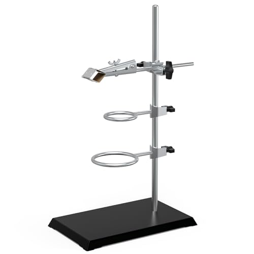Wisamic Chemistry Laboratory Stand Set, with Support Stand (8.3"x5.5"), 2 Retort Rings (Dia. 2.2"/2.6"), Rod (Length 16") and Flask Clamp (Dia 1.77 inch)