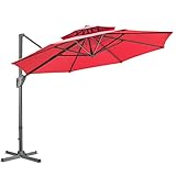 LKINBO 11FT Cantilever Patio Umbrella Outdoor Double Top Hanging Offset Umbrella Heavy Duty Outdoor Sun Umbrella With 360 Degree Rotation & Cross Base for Beach Market Garden Pool Backyard(Red)
