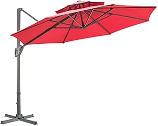 LKINBO 11FT Cantilever Patio Umbrella Outdoor Double Top Hanging Offset Umbrella Heavy Duty Outdoor Sun Umbrella With 360 Degree Rotation & Cross Base for Beach Market Garden Pool Backyard(Red)