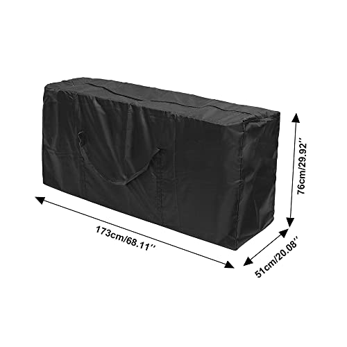 Auflagentasche Gartenpolster Aufbewahrungstasche Gartenauflagen Schutzhülle Oxford Aufbewahrung mit Tragegriff für Gartenmöbel Kissen Polsterauflagen Weihnachtsbaume, Schwarz (173 x 76 x 51 cm)