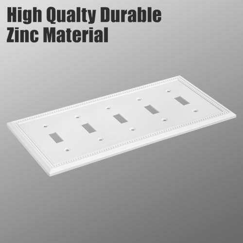 Image of Henne Bery Sunken Pearls Heavy Duty Decorative Wall Plate Switch Plate Outlet Cover (5-Gang Toggle, White)